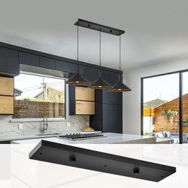 Three Pendant Light Linear Canopy Accessory Light Kit, 26 inch Flush Mount Cluster Canopy, Hanging 3 Lights with One Outlet Box for Kitchen Island, Mounting Hardware Included, Matte Black