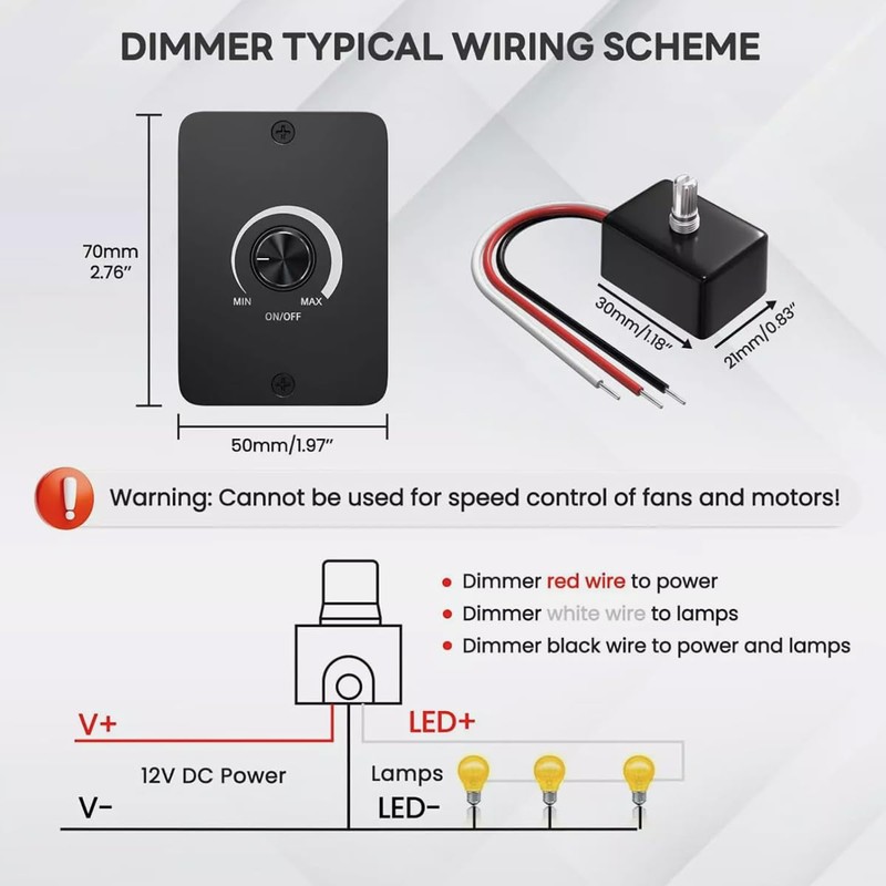 12V 5A 60W Light Dimmer, RV Boat Dimmer Switch High