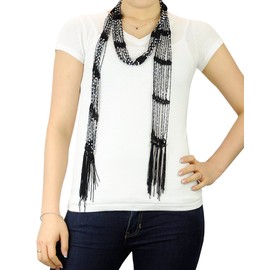 NYFASHION101 Silver-Tone Beaded Skinny Fishnet Shawl Scarf Waist Belt - Black