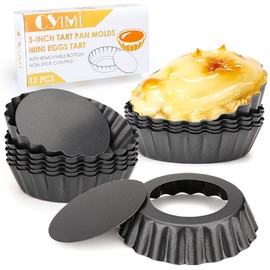 Cyimi Pack of 12 Tart Moulds with Lifting Base, Tart Mould, 8 cm / 3 Inch, Non-Stick Mini Quiche Mould, Tartelette Moulds for Home Baking, Baking Tool