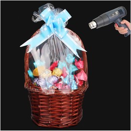 AOUKAR Shrink Wrap Bags for Gift Baskets,10Pcs 20x24 Inches Chear PVC Heat Shrink Bags Cellophane Wrap for Packaging Large Bags for Easter, Holiday, Birthday, and Any Occasion