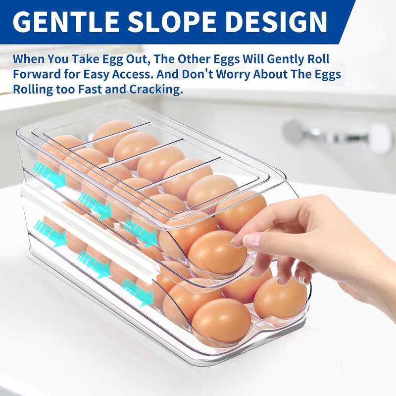 MesRosa Egg Holder for Fridge, Automatic Rolling Egg Organizer for