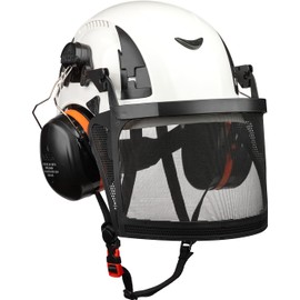 Malta Dynamics Arborist Kit | Forestry Kit Helmet Combo | Helmet with Mesh Face Shield and Mounted Earmuffs | Type 2 Helmet | White | ANSI Z89.1-2014 Type 2 Class C, EN12492, & OSHA 1910 and 1926