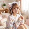 猫耳 カチューシャ コスチューム用小物 lolita風 フリルカチューシャ 鈴付き ロリータ コスプレ (ホワイトパープル)