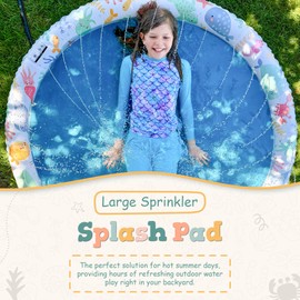 Splash Pad Sprinkler for Kids – Large 66" Non-Slip Pad, Fun Outdoor Water Toy, Toddlers and Children Ages 1-8, Durable Splash Pads for Backyard, Summer Activities, and Playtime, Best Way to Cool Off
