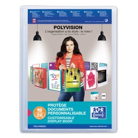 Oxford A4 Display Book, 20 pockets, Presentation Folder with Customisable Cover, Clear (Single)