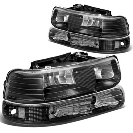 Auto Dynasty Black Housing Clear Corner Headlight With Bumper Lamps+Tool Kit Compatible with Chevy Silverado Surburban Tahoe 99-06