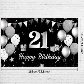 Happy 21st Birthday Backdrop Banner Extra Large Fabric 21st Birthday Sign Poster Photography Background 21 Years Old Birthday Photo Booth Backdrop for 21st Party Decorations 72.8 x 43.3 Inch