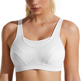 Wingslove Women's High Impact Sports Bra Full Coverage Wirefree Non Padded Workout Bra Plus Size(White,46B)