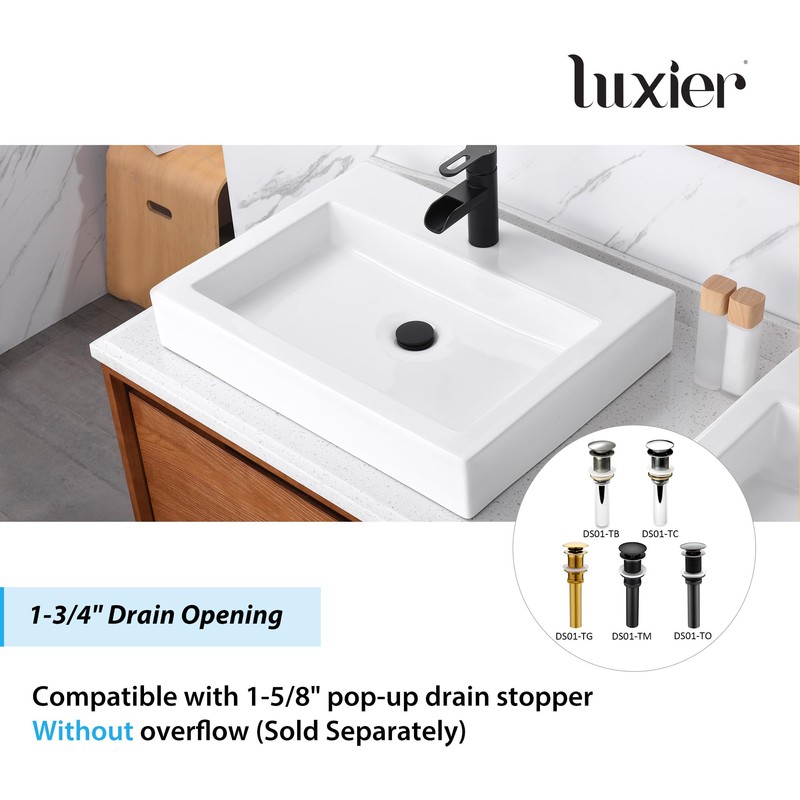 Luxier CS-021 Modern 24 in. Rectangular Bathroom Ceramic Vessel Sink
