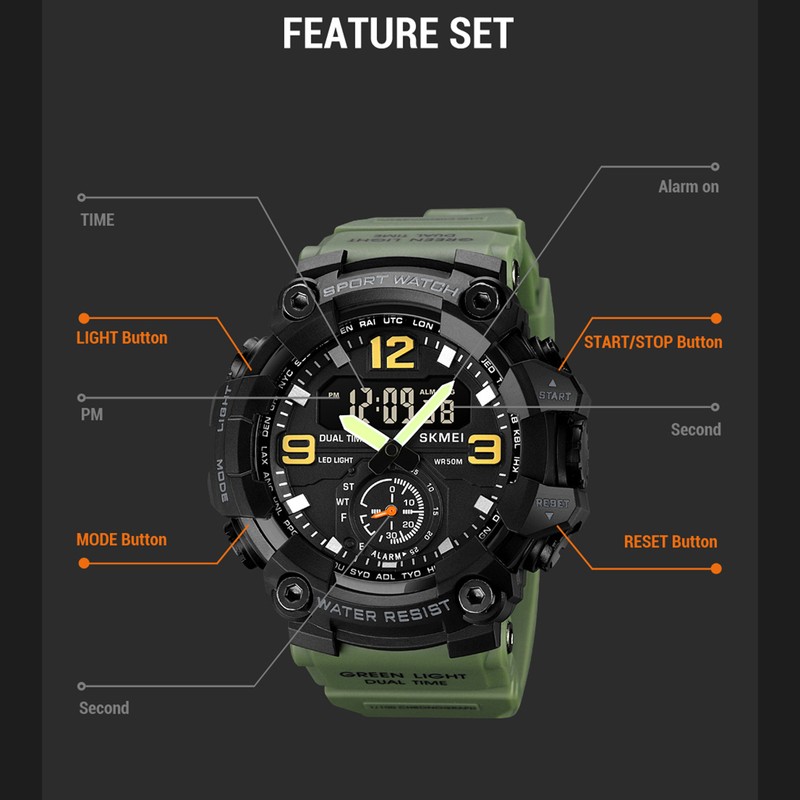 SKMEI 1965 Men Watch Professional 30M Water Resistant Double Display