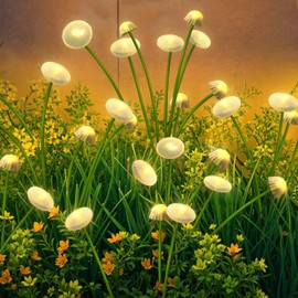 SyouHome 4 Pack 32 LEDs Solar Garden Lights, Mushroom Solar Lights Outdoor, IP65 Waterproof Firefly Swaying Light, Dual Modes Jellyfish Outdoor Decor for Garden, Yard, Patio, Pathway (Warm White)