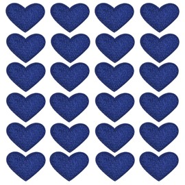 MECCANIXITY Solid Deep Blue Small Heart Patch Appliques Embroidered Patches Garment DIY Embellishments 2.6x2cm/1x0.8 Inch for Vest Clothes Backpacks Hats, DIY Crafts Caps, Pack of 24