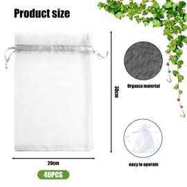 Funrelaxer Fruit Protective Bags Pack of 40 Garden Mesh Bags Organza Bags (White, 30 x 20 cm)
