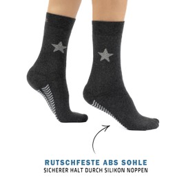 OCERA 3 or 6 Pairs of Thermal Stopper Socks with ABS - Non-Slip Socks with Inner Terry Cloth for Men and Women, House Socks, Yoga Socks, Oeko-Tex Certified Cotton, 3 pairs of grey stars mix