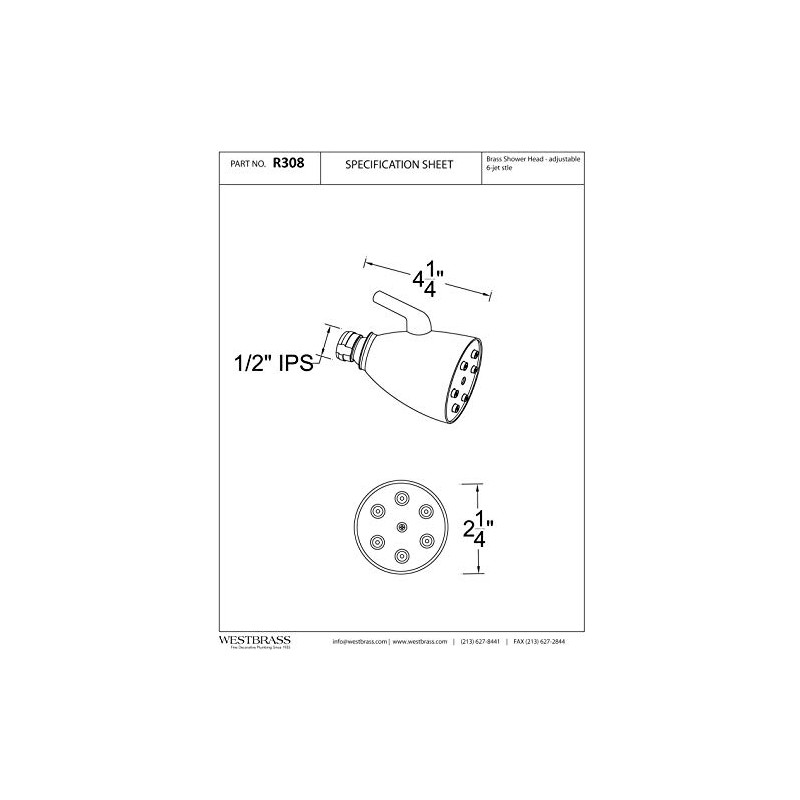 Westbrass R308-62 Speakman Style 2-14" 6-Jet Adjustable Spray Shower Head,