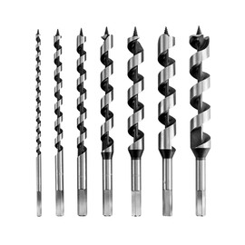 QWORK Auger Drill Bit Set, 7 Piece Set 9" Auger Bit Set Hardened Alloy Steel Ship Auger Bit Creates Deep Clean Hole Precise Drilling for Wood Drilling 1/4", 3/8", 1/2", 5/8", 3/4", 7/8",1"