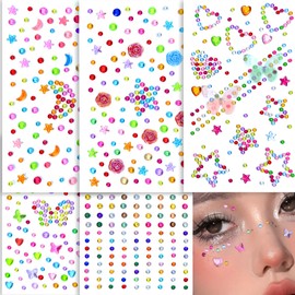 SAOROPEB 5 Sheets Face Gems Face Jewels Stickers, Self Adhesive Eye Body Face Nail Crystal Rhinestones Rainbow for Women Festival Accessory and Nail Art Decorations