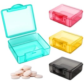 IBXWMNG 4 mini pill boxes for on the go, organiser box for small pills and vitamins, portable travel pill box, pill box for on the go (black, pink, orange, green)