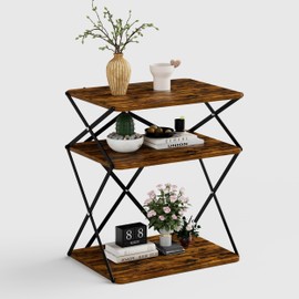 IRCPEN 3-Tier End Table, Narrow Side Table, Farmerhouse Bedside Table, Nightstand for Small Spaces, for Livingroom, Bedroom, Industrial Sofa Table, Rustic Brown ET-04RB