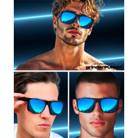 grinderPUNCH XL Polarized Men's Oversized Sunglasses, Big Heads Wide Face Large Head Fit Sports Driving Fishing Extra Wide Blue Sunglasses