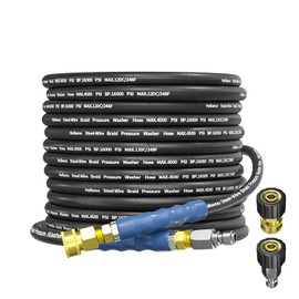 Heliwoo 3/8" Pressure Washer Hose 50 FT, Hot and Cold Water Power Washer Hose Max 248°F, Commercial Industrial Grade Steel Wire Braided Kink Proof Extension Hose with 3/8 Quick Connect 4500 PSI
