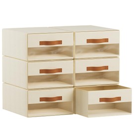 Homsorout Storage Bins with Drawers Organizer - 6 Pack Large Pull-Out Stackable Fabric Boxes with Clear Window, Foldable Closet Visible Storage Container for Bedroom, Living Room, Home Shelves, Beige