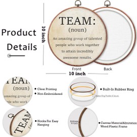 Team Noun Motivational Wall Art, Round Framed Canvas Print, Inspirational Boho Wall Decor for Office Classroom Home, Inspirational Teamwork Sign for Workplace Living Room, 10x10 inch-B02