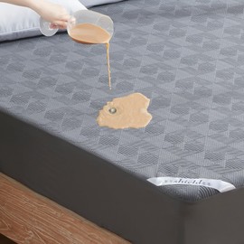 Waterproof Queen Size Mattress Protector, Breathable Bed Cover 3D Air Fabric Mattress Pad,Smooth Soft Noiseless Mattress Cover, Fitted Style with Stretchable Pockets Machine Washable (Gray)