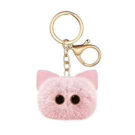 AMOR SPES Cute Plush Cat Key Chain Family Friends Gifts Kitty Key Ring for Women Men (pink)