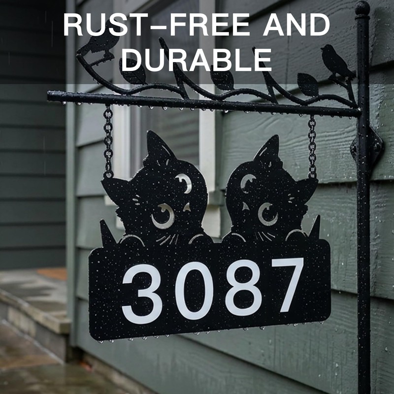 Metal Cat Address Sign, Home Numbers Plaque, Address Post Sign