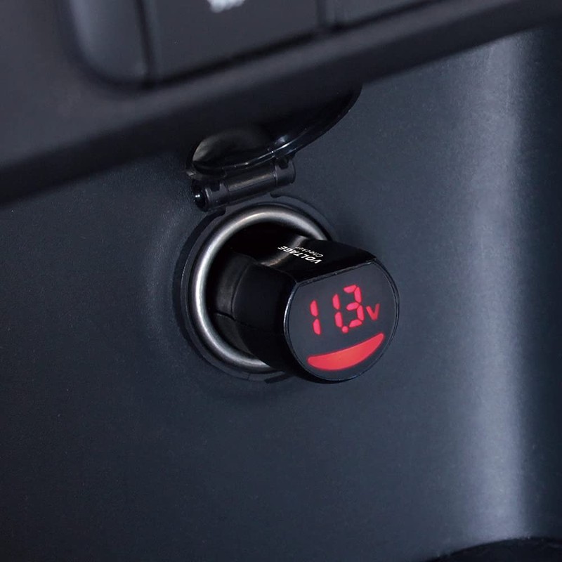 Tsuchiya Yac Car LED Voltage Checker, Black, Diameter 10 x