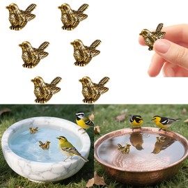 QHUAFoRen 6 Pcs Copper Bath Disks Ornaments Mini Bird Shape, Retro Copper Birdbath Purification Cleaner, Fit for Outdoor Birdbaths, Bowls