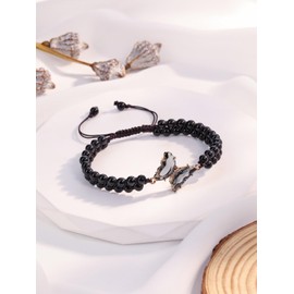 JSDDE Black Obsidian Butterfly Crystal Bracelet Women Natural Gemstone Crystals Bracelets Jewellery Gifts for Birthday Valentines Christmas