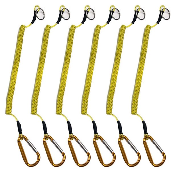 Health Ceremony Safety Wire Cord, Set of 6, Aluminum Carabiner, Drop Prevention Wheel, Shoot Rope, Safety Cord, Wire Key Holder, Drop Prevention, Strap, Set of 6, Stainless Steel Wire, Maximum Extension 3.9 ft (1.5 m), Spiral Cord, Wire Hook, Carbina Hook, Gold