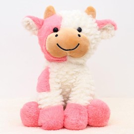 YUKOUQIAN Cow Stuffed Animal Cute Cow Plush Doll Toy 9 inch for Girls Boys (Siting Cow Pink)