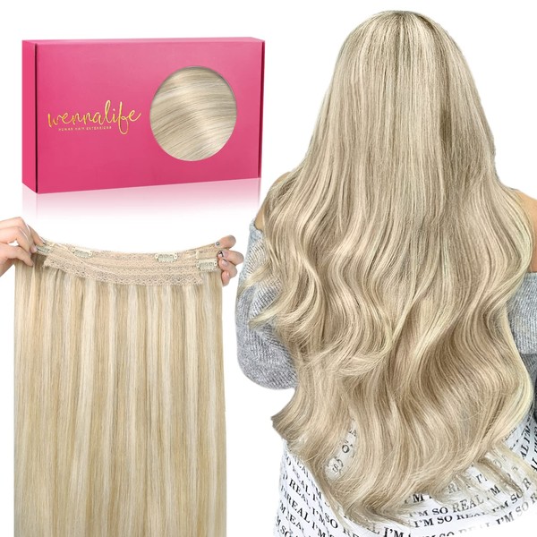 WENNALIFE Secret Hair Extensions Real Hair, 50 cm, 20 Inches 110 g Ash Blonde Highlights Platinum Blonde Hair Extensions Real Hair Invisible Wire Hair Extensions Invisible