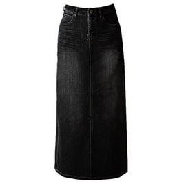 Long Denim Skirt for Women Casual A-Line Denim Maxi Skirt Stretch High Waisted Jean Skirt with Pocket Black