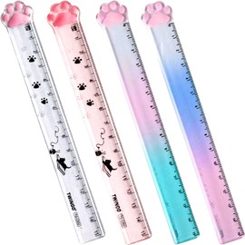 4Pcs Cat Paw Ruler, Scale Ruler Straight Ruler 15CM Rulers for School Home Office Students Teacher Workers (Random Colors)