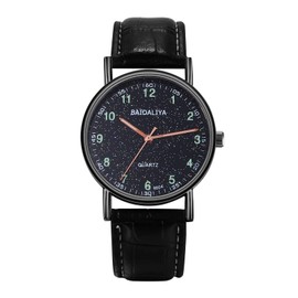 JewelryWe Watches Men Women Analogue Quartz 30 m Waterproof Watch Classic Simple Starry Sky Leather Strap Business Casual Watch with Digital/Roman Numerals Dial, Arabic numerals - black, Strap.