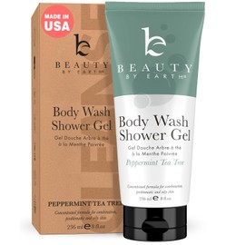 Beauty by Earth- Gel de ducha corporal con aceite de árbol de té y menta, fabricado en EE. UU. con ingredientes orgánicos, jabón corporal para hombres