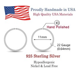 Small Gold Sterling Silver Huggie Hoop Earrings for Women Cartilage Nose Helix Tragus (Silver, 11mm 22 gauge / 1 pair)