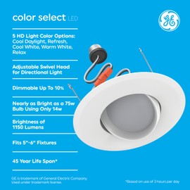 GE Color Select LED Recessed Downlight Fixture with Swivel Head, RS6 Indoor Floodlight, 6-Inch, Multiple Color Temperatures, 75 Watt Replacement (3 Pack)