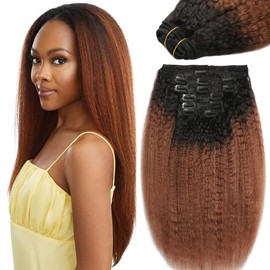 Clip in Hair Extensions Human Hair, 26 Inch 120g 8pcs #1B/4 Hair Extensions Clip in Human Hair Kinky Straight Remy Human Hair Extensions