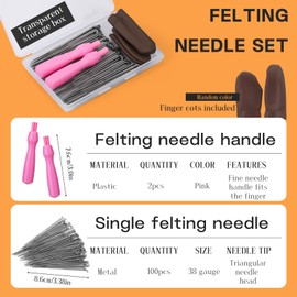 QMNNMA Needle Felting Needles, 100Pcs Wool Felting Needles, Needle Felting Tools Set with 2 Single Wooden Handle Storage Box Fingercots, Needle Felting Supplies for Wool Felting Projects(M)
