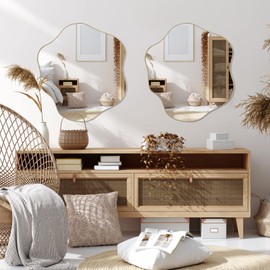 DAOYIJIAJU Irregular Mirror, Asymmetrical Wall Mirror, 30"x26.8" Gold Scalloped Mirrors for Over Sink, Modern Frameless Abstract Mirrors for Living Room Bathroom Bedroom Entryway Fireplace