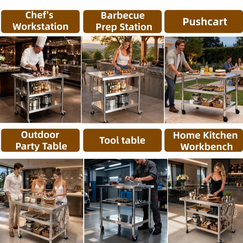 Stainless steel kitchen prep and work table with Wheels,36x24in,Multi-Size