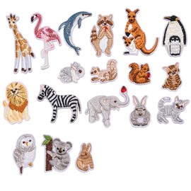 XUNHUI Mini Animal Patch Rabbit Giraffe Elephant Lion Kangaroo Zoo Applique Iron on Brand Patch for DIY Clothes Applique 17 Pieces