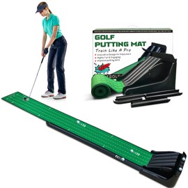 Crestgolf Golf Putting Mat, Automatic Ball Return with 4 Flipping Tracks & 2-Player Mode, Professional Non-Slip Practice Putting Green Mat for Indoor Golf Training, Improve Putting Skills
