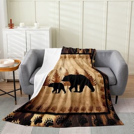 Bear Flannel Fleece Throw Blanket, Wild Animal All Season Bed Blanket Nature Wildlife Bear Fuzzy Blanket for Bed Sofa Couch, Rustic Cabin Country Bedroom Decor Plush Blanket Throw 50"x60"
